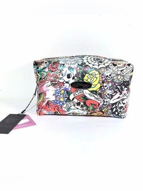 Ed Hardy Multicolor Tattoo-Print Cosmetic Pouch